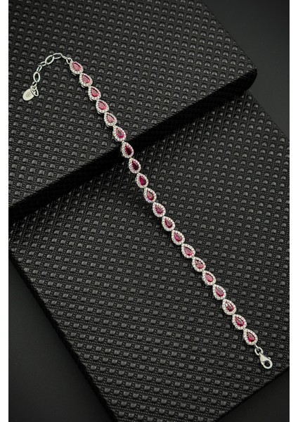 925 Ayar Gümüş Pembe Zirkon Taşlı Gümüş Renkli Kadın Bileklik FRJ12627-3627-P