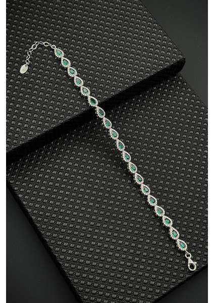 925 Ayar Gümüş Yeşil Zirkon Taşlı Gümüş Renkli Kadın Bileklik FRJ12627-3627-Y