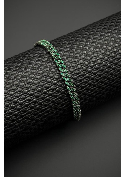 925 Ayar Gümüş Yeşil Zirkon Taşlı Gümüş Renk Erkek Bileklik FRJ12683-3683-Y fiyatları