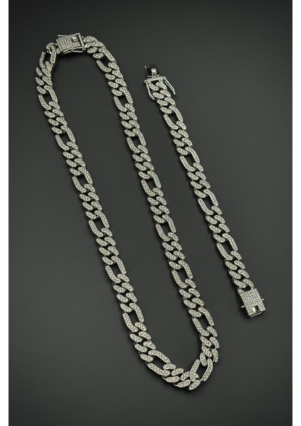 Bronz Madenli Beyaz Zirkon Taşlı Gümüş Renk Tennis Erkek Bileklik/kolye Set FRJ12591-3591-A