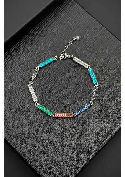 925 Ayar Gümüş Çok Renkli Zirkon Taşlı Erkek Bileklik FRJ12594-3594-CK