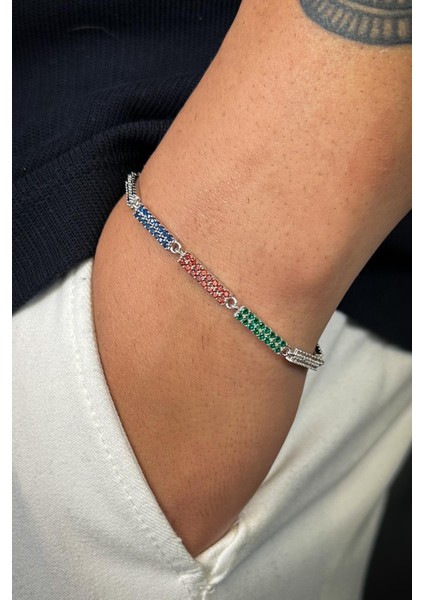 925 Ayar Gümüş Çok Renkli Zirkon Taşlı Erkek Bileklik FRJ12594-3594-CK fiyatları