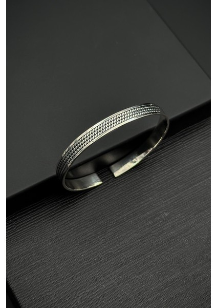 925 Ayar Gümüş Italyan Model Gümüş Renk Erkek Kelepçe Bileklik FRJ12554-3554-A10