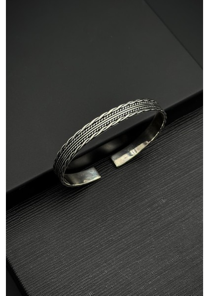 925 Ayar Gümüş Italyan Model Gümüş Renk Erkek Kelepçe Bileklik FRJ12554-3554-A13