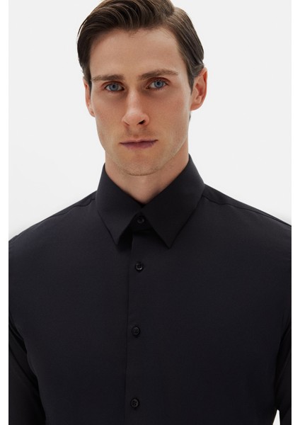 Slim Fit Siyah Düz Gömlek fiyatları