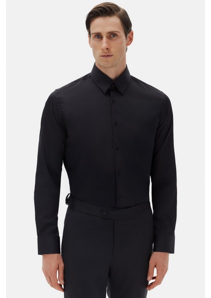 Slim Fit Siyah Düz Gömlek modelleri
