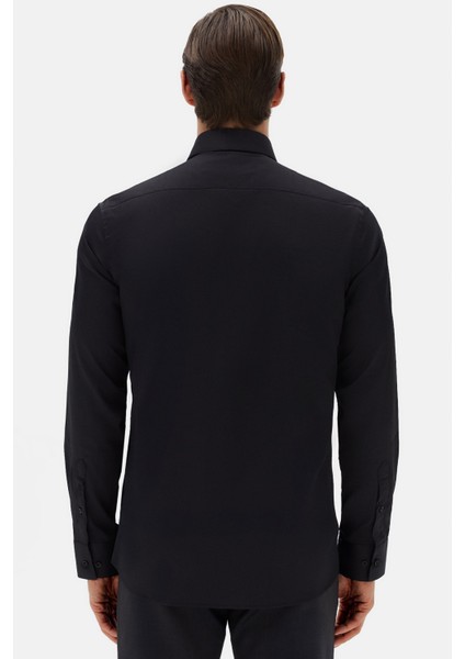Slim Fit Siyah Düz Gömlek