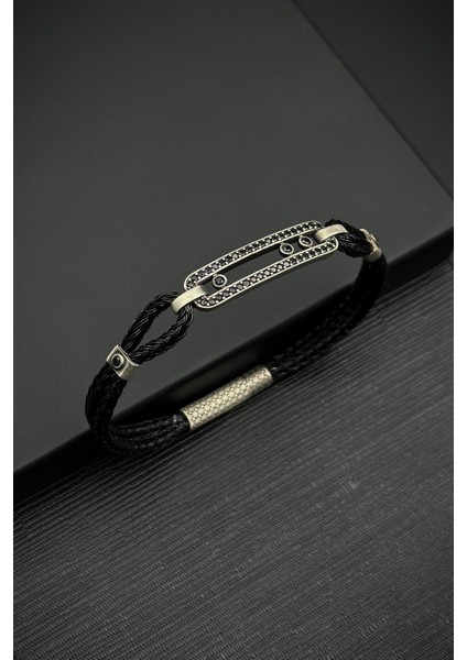 925 Ayar Gümüş Zirkon Taşlı Italyan Model Gümüş Renk Erkek Bileklik FRJ12555-3555-B2