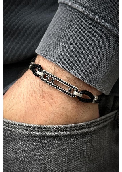 925 Ayar Gümüş Zirkon Taşlı Italyan Model Gümüş Renk Erkek Bileklik FRJ12555-3555-B2 fiyatları