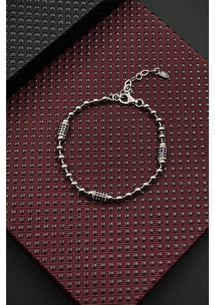 925 Ayar Gümüş Italyan Model Zirkon Taşlı Gümüş Renk Erkek Bileklik FRJ12604-3604-A