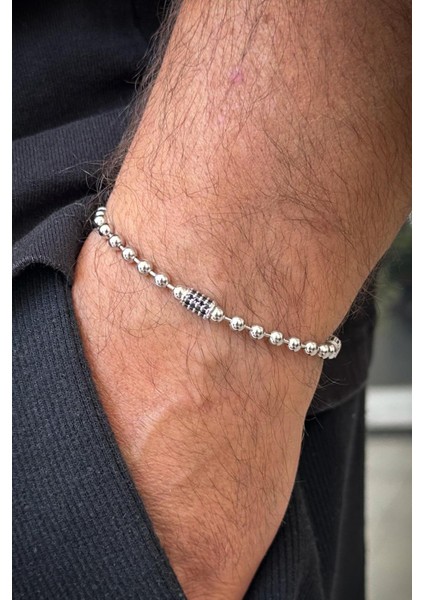 925 Ayar Gümüş Italyan Model Zirkon Taşlı Gümüş Renk Erkek Bileklik FRJ12604-3604-A fiyatları
