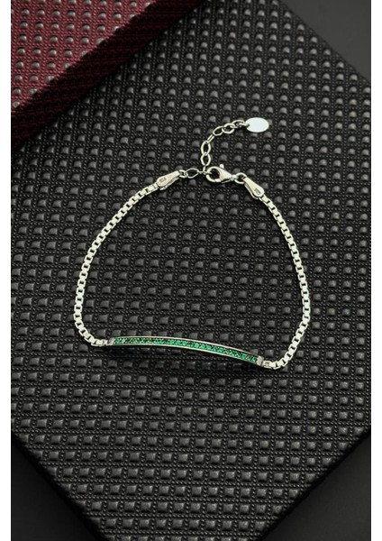 925 Ayar Gümüş Yeşil Zirkon Taşlı Gümüş Renk Erkek Bileklik FRJ12652-3652-Y