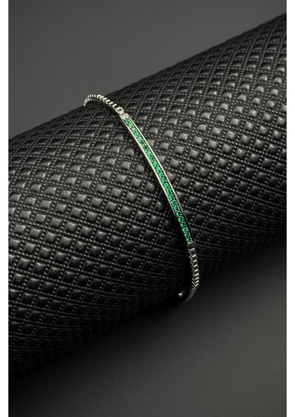 925 Ayar Gümüş Yeşil Zirkon Taşlı Gümüş Renk Erkek Bileklik FRJ12652-3652-Y fiyatları