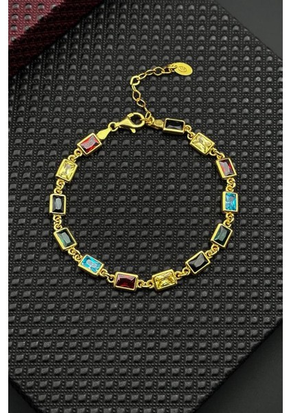 925 Ayar Gümüş Mix Zirkon Taşlı Altın Renk Erkek Bileklik FRJ12677-3677-CKG