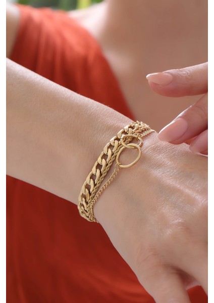 Zarif Halkalı Altın Zincir Kadın Bileklik