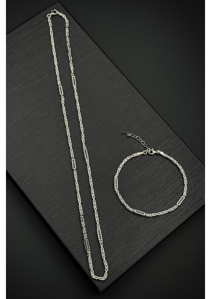 925 Ayar Gümüş Italyan Model Siyah Zirkon Taşlı Gümüş Renk Erkek Bileklik/kolye Set FRJ12609-3609-S