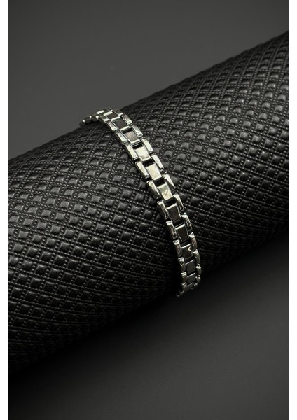 925 Ayar Gümüş Italyan Model Gümüş Renk Erkek Bileklik FRJ12670-3670-A8