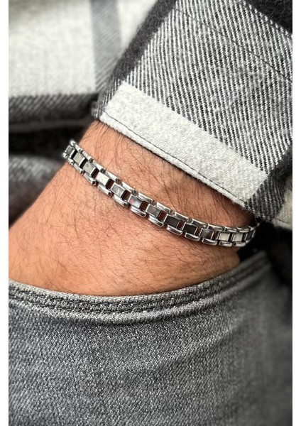 925 Ayar Gümüş Italyan Model Gümüş Renk Erkek Bileklik FRJ12670-3670-A8 fiyatları