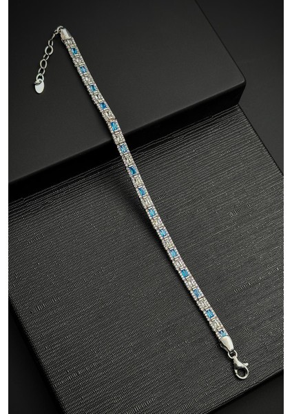 925 Ayar Gümüş Italyan Model Zirkon Taşlı Turkuaz-Beyaz Renkli Erkek Bileklik FRJ12181-3181-MA3 fiyatları