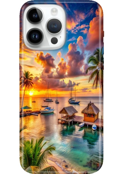 iPhone 15 Pro Max Kılıf Desenli Baskılı Tpu Rubber Kapak Beach Summer