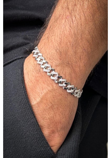 925 Ayar Gümüş Beyaz Zirkon Taşlı Gümüş Renk Erkek Bileklik/kolye Set FRJ12659-3659-A modelleri