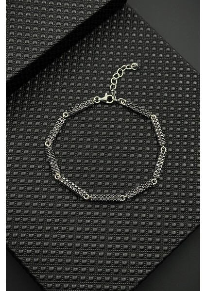 925 Ayar Gümüş Siyah Zirkon Taşlı Erkek Bileklik FRJ12594-3594-S