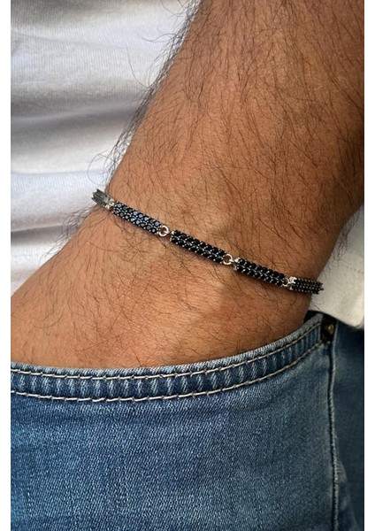 925 Ayar Gümüş Siyah Zirkon Taşlı Erkek Bileklik FRJ12594-3594-S fiyatları