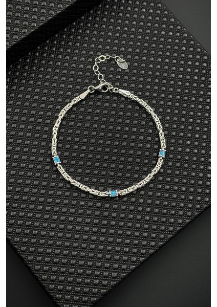 925 Ayar Gümüş Italyan Model Turkuaz Zirkon Taşlı Gümüş Renk Erkek Bileklik FRJ12361-3361-M