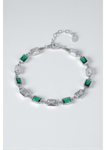 925 Ayar Gümüş Yeşil-Beyaz Zirkon Taşlı Gümüş Renk Erkek Bileklik FRJ12677-3677-YA fiyatları