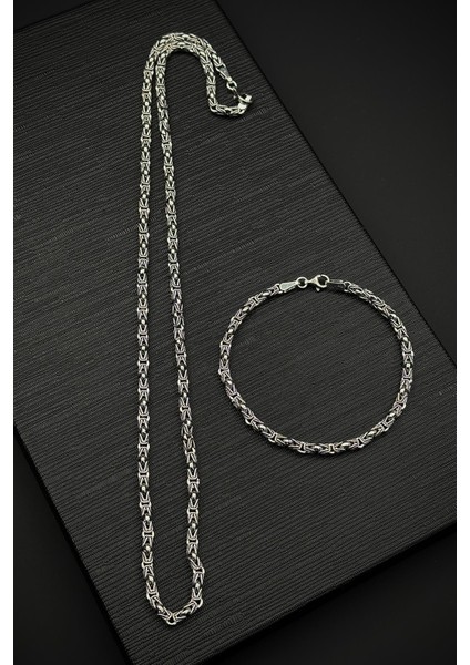 925 Ayar Gümüş Italyan Model Gümüş Renk Erkek Bileklik/kolye Set FRJ12472-3472-A