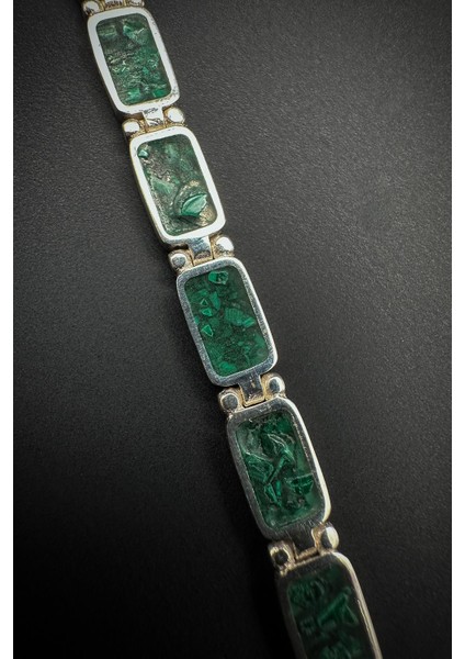 925 Ayar Gümüş ve Malahit Doğal Taşlı Yeşil Renk Erkek Bileklik FRJ12461-3461-Y fiyatları