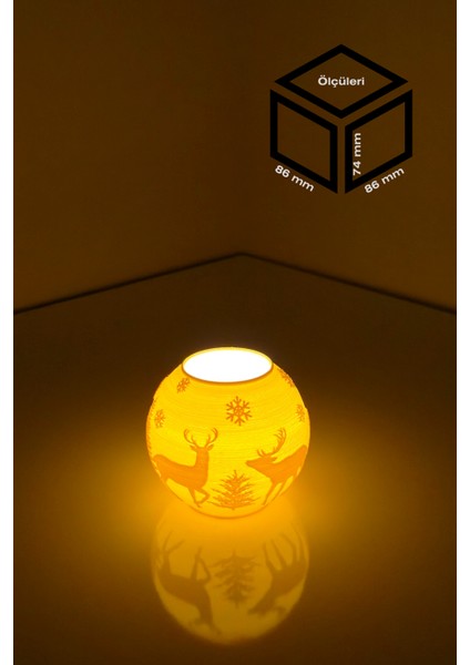 Yılbaşı Kış Geyiği Modelli Tealight Çıkıntılı Mumluk NO.2105P (Led Işık Dahil)