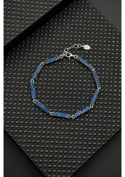 925 Ayar Gümüş Lacivert Zirkon Taşlı Erkek Bileklik FRJ12594-3594-L