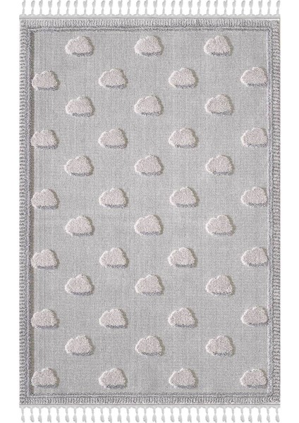 Kids - White Cloud Bulut Desenli Çocuk Takma Saçaklı Çocuk Halısı