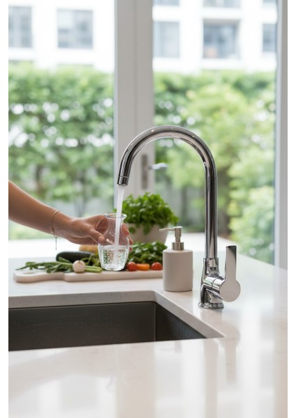 Kalın Gövde Mutfak Bataryası Delta Eviye Musluğu Krom Eviye Bataryası - %100 Pirinç Hammadde, Paslanmaz, Ağır Gövde, Krom, 360 Hareketli Boru modelleri