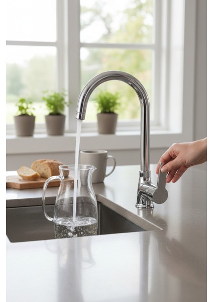 Kalın Gövde Mutfak Bataryası Delta Eviye Musluğu Krom Eviye Bataryası - %100 Pirinç Hammadde, Paslanmaz, Ağır Gövde, Krom, 360 Hareketli Boru fırsatları