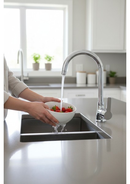 Kalın Gövde Mutfak Bataryası Delta Eviye Musluğu Krom Eviye Bataryası - %100 Pirinç Hammadde, Paslanmaz, Ağır Gövde, Krom, 360 Hareketli Boru indirimleri