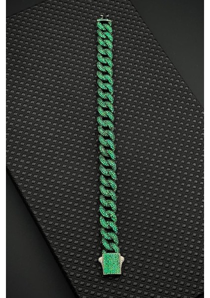 925 Ayar Gümüş Yeşil Zirkon Taşlı Füme Renk Erkek Bileklik FRJ12682-3682-Y fiyatları