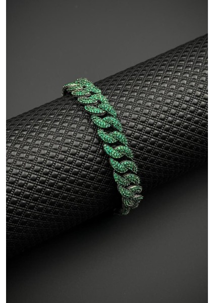 925 Ayar Gümüş Yeşil Zirkon Taşlı Füme Renk Erkek Bileklik FRJ12682-3682-Y modelleri