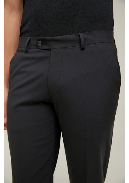Ds Damat Comfort Fit Siyah Düz Travel Kumaş Pantolon modelleri