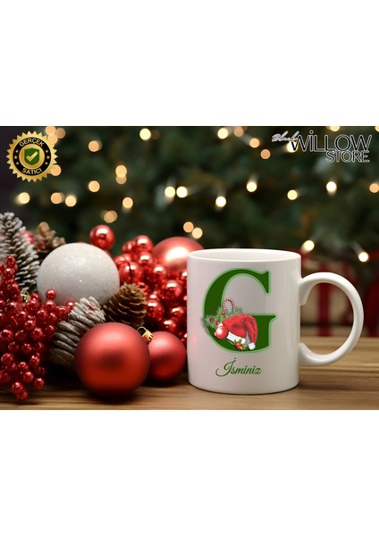 Noel Temalı G Harfi Porselen Kupa Bardak,hediyelik,yılbaşı,isim Temalı,merry Christmas