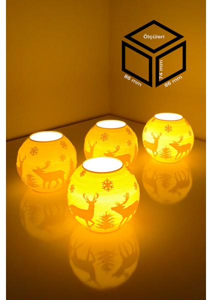 Yılbaşı Kış Geyiği Modelli Tealight Çıkıntılı Mumluk NO.2105P (Led Işık Dahil) indirimleri