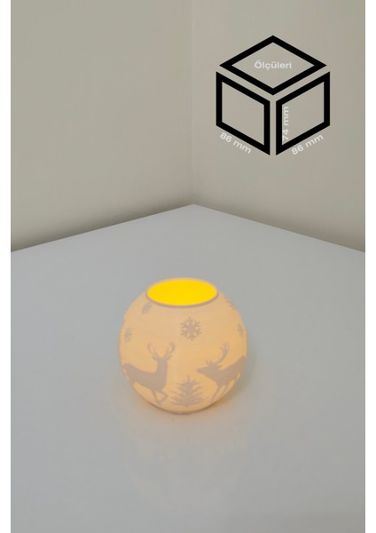Yılbaşı Kış Geyiği Modelli Tealight Çıkıntılı Mumluk NO.2105P (Led Işık Dahil)