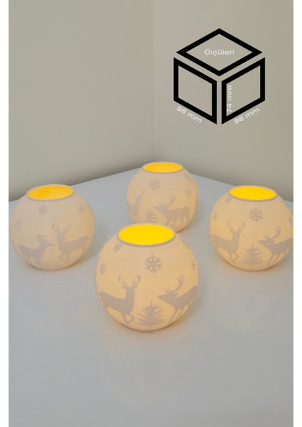 Yılbaşı Kış Geyiği Modelli Tealight Çıkıntılı Mumluk NO.2105P (Led Işık Dahil)