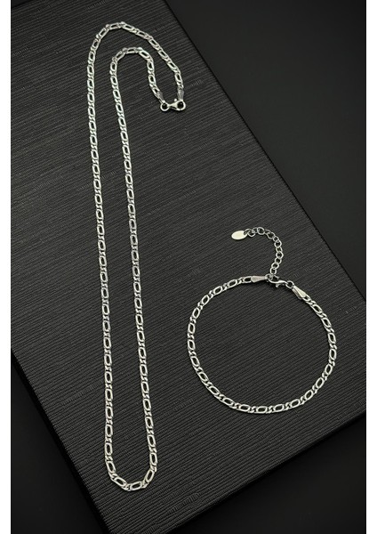 925 Ayar Gümüş Italyan Model Gümüş Renk Erkek Bileklik/kolye Set FRJ12468-3468-A