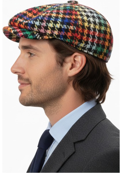 Erkek Kazayağı Desenli Çok Renkli Kasket Şapka Fötr CP224-R modelleri