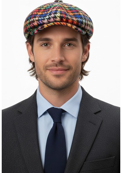 Erkek Kazayağı Desenli Çok Renkli Kasket Şapka Fötr CP224-R fırsatları