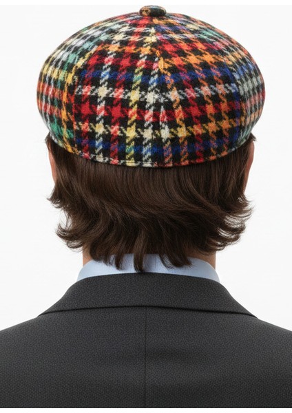 Erkek Kazayağı Desenli Çok Renkli Kasket Şapka Fötr CP224-R indirimleri