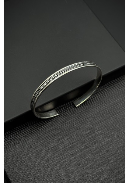 925 Ayar Gümüş Italyan Model Gümüş Renk Erkek Kelepçe Bileklik FRJ12554-3554-A2