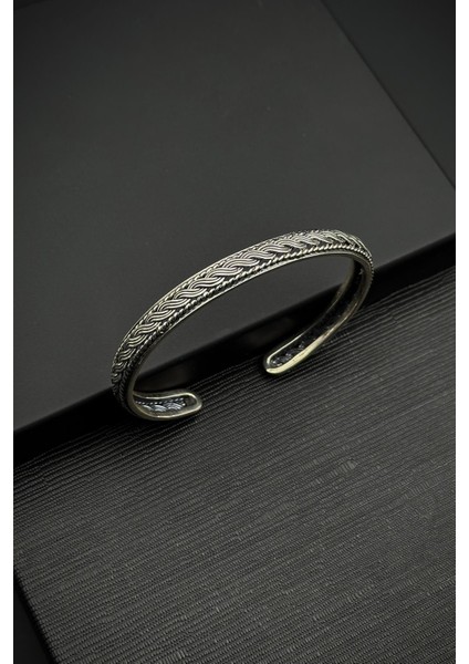 925 Ayar Gümüş Italyan Model Gümüş Renk Erkek Kelepçe Bileklik FRJ12554-3554-A5